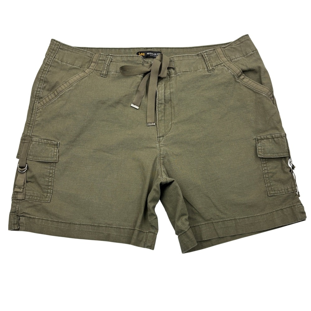Lee Cargo Shorts Womens 12 Olive Green Regular Fit Mid Rise Drawstring Cuffed 5"